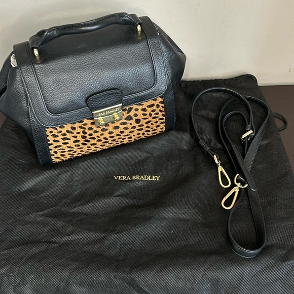 Vera Bradley Quilted Stella Leather Mini Satchel Crossbody Bag Cheetah Black Cat - Picture 2 of 15